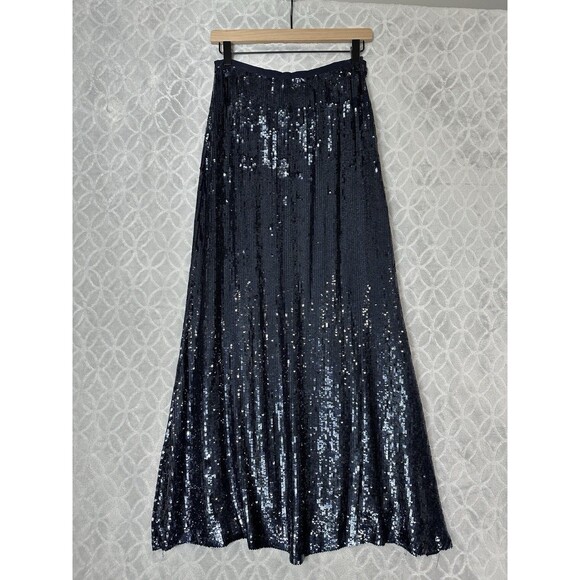 Michael Kors Silk Maxi Skirt 6 Navy Blue Sequin Formal Evening Cocktail Party - Picture 1 of 13